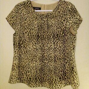 Jones Wear Blouse Women 12 Short Sleeve Flowing Animal Print Brown Tan
